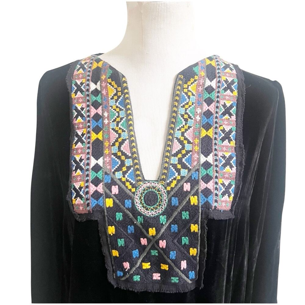Zara Woman Embroidered Velvet Tunic Kaftan Size Large Black Bohemian Long Sleeve - Picture 5 of 9